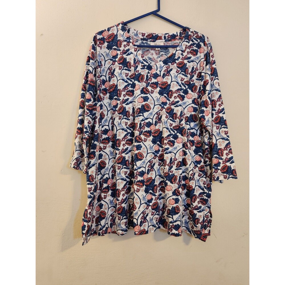 Style & Co Women's XXL Multicolor Flower V-Neck 100 % Cotton3/4 Sleeve Tunic Top